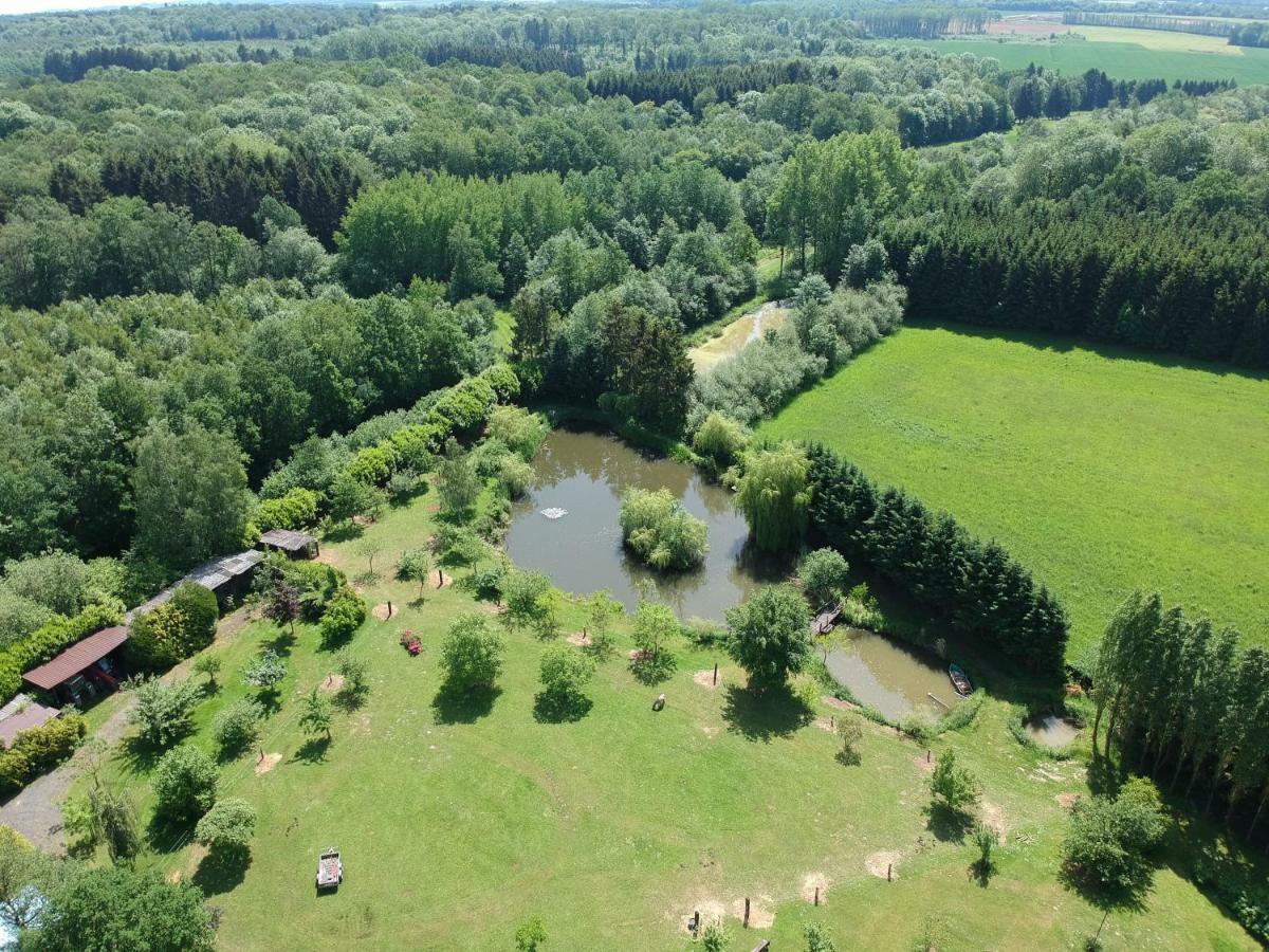 Florennes Gîte neuf 150 M2 devant un grand lac privé de 2 hectares poissonneux au milieu des bois Exterior foto